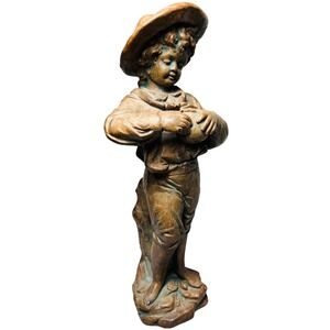 Fabbri Art Studio Vintage Harvest Pickin' Boy Statue Chalkware Bronze Patina 14"